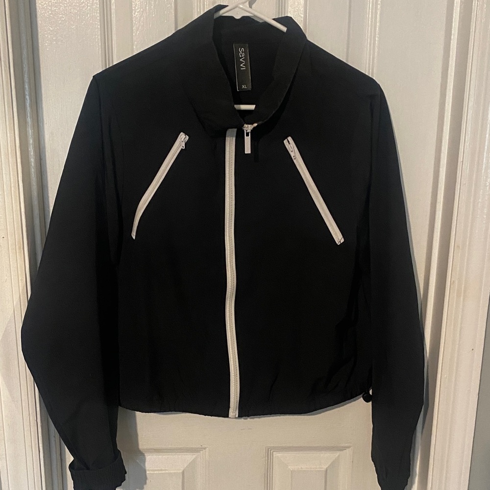Savy Women's Black Bomber Jacket with White Accents